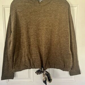Zara Brown Crew Neck Sweater with Adjustable Hem